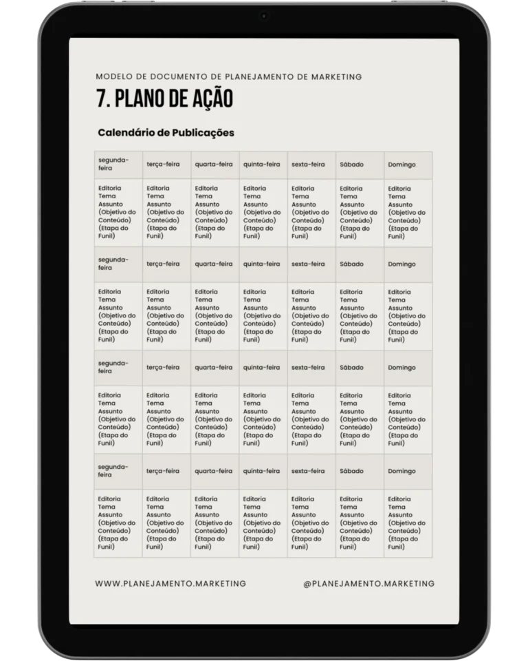 Página do modelo de calendário de publicações
