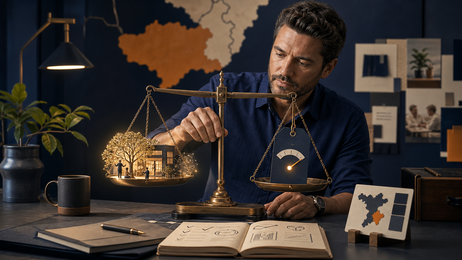 Profissional equilibrando o valor percebido pelo cliente e o preço de uma oferta