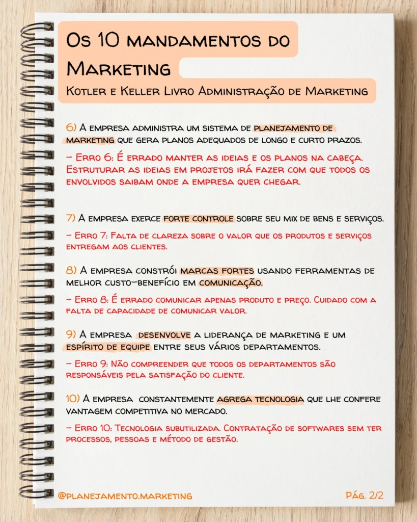 Resumo dos mandamentos 6 a 10 do marketing, segundo Kotler e Keller