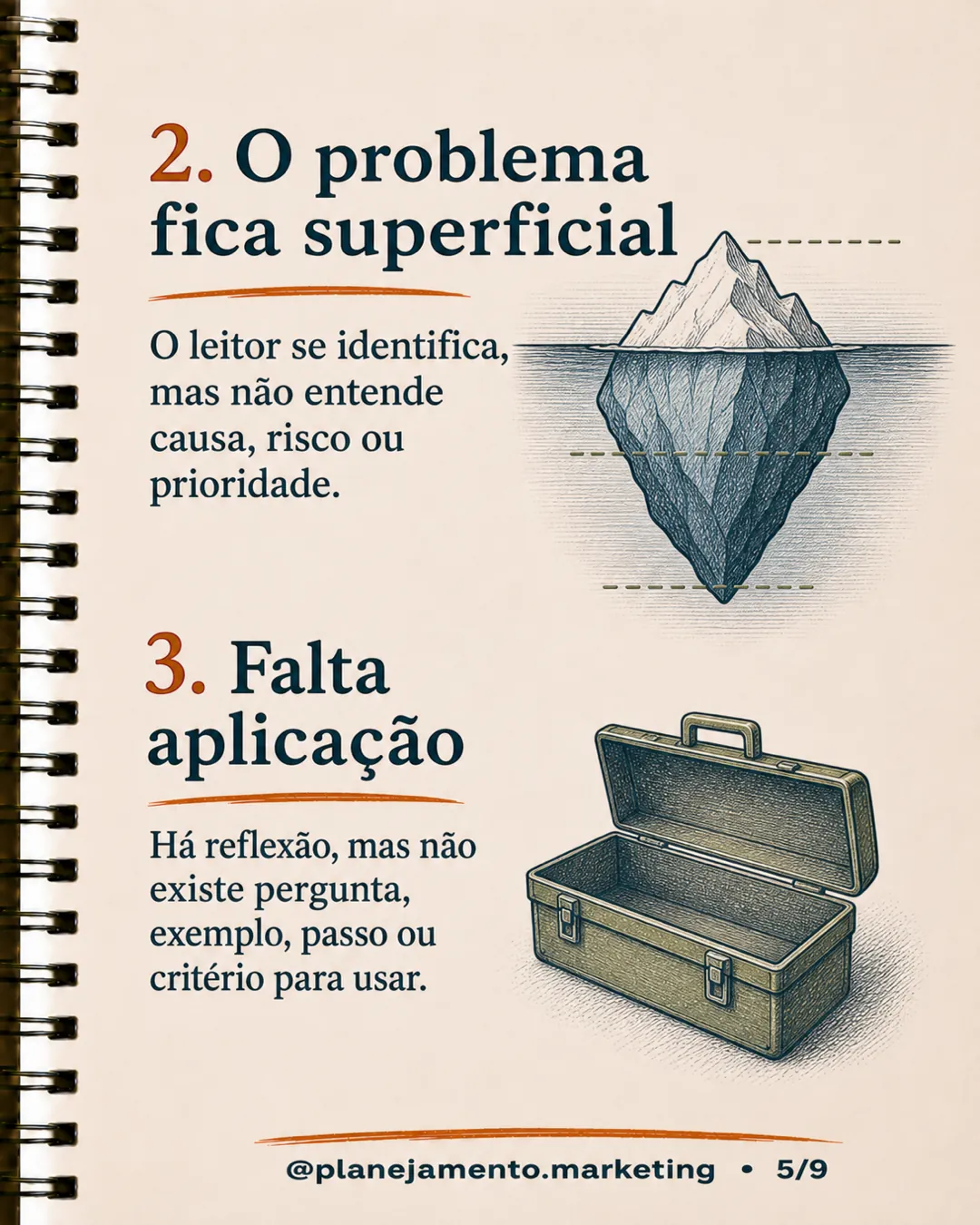 Sinais 2 e 3: aprofundar o problema e oferecer aplicação prática