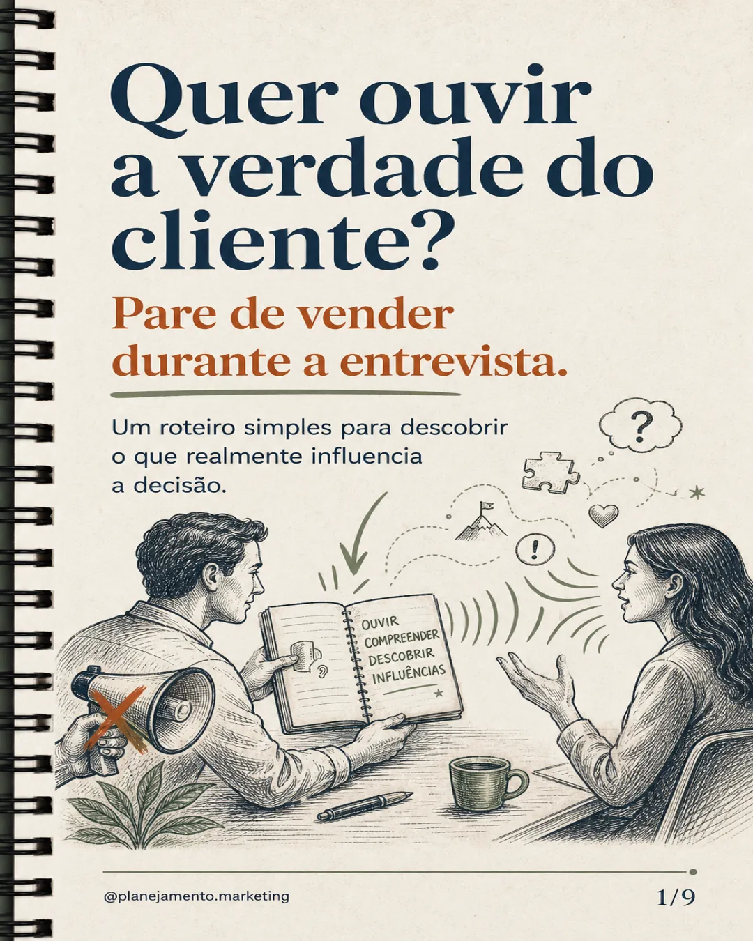 Capa do carrossel: Entrevista com clientes — como ouvir sem induzir respostas