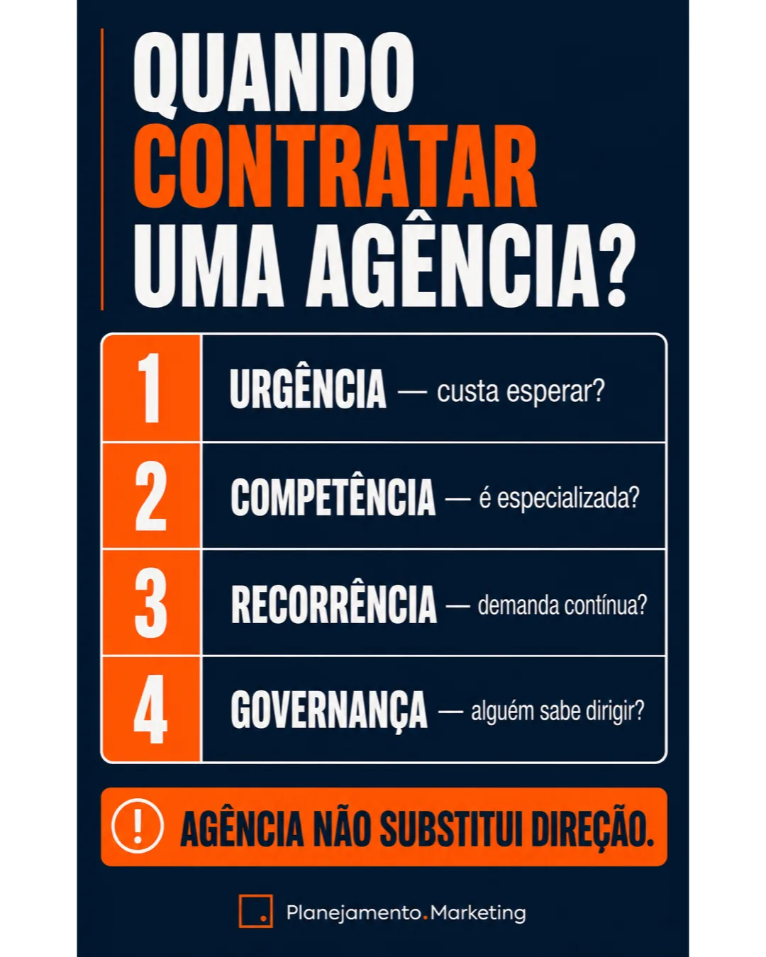 Contratar uma agência de marketing exige avaliar urgência, competência, recorrência e governança.